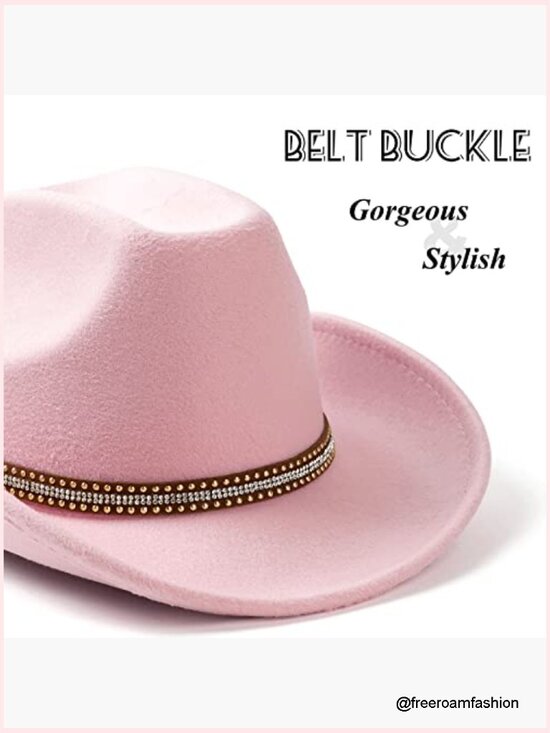 Felt Wide Brim Western Cowboy Fedora Hat with Belt